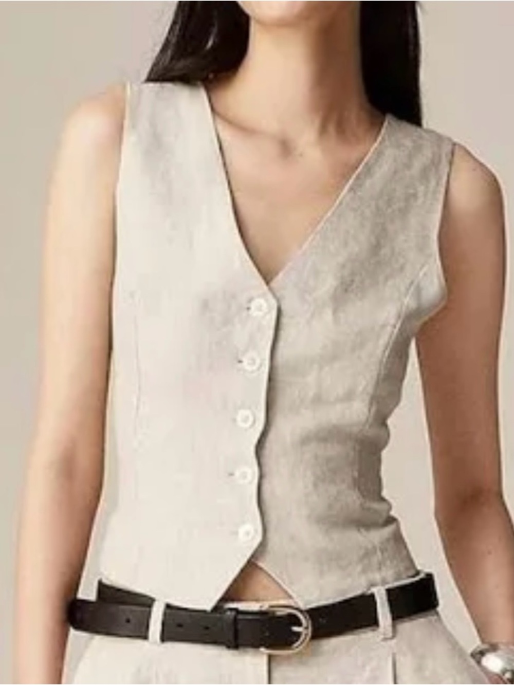 Rachel Zoe Sleeveless V-Neck Button Front Linen Blend Top in Light Beige